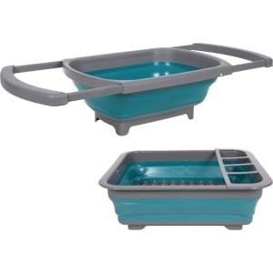 Opvouwbare afwasbak en afdruiprek - grijs/blauw - kunststof - keuken benodigdheden - reis accessoire