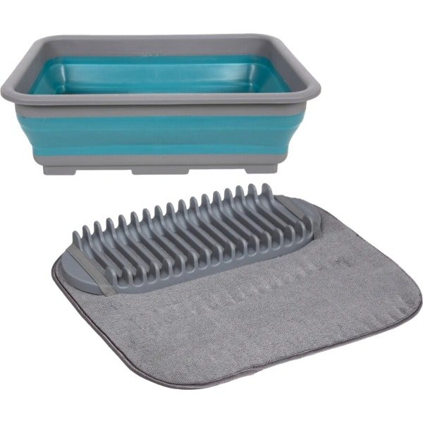 Opvouwbare afwasbak met afdruipmat - grijs/blauw - keuken benodigdheden - reis accessoires