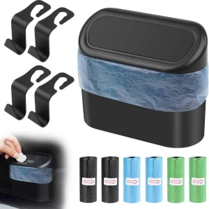 Prullenbak met Deksel - Auto met 96 Rollen Vuilniszakken - Kleine Auto-afvalbak - Waterdichte Draagbare - Voorkant Hangend - Auto Prullenbak voor Keuken - Zwart auto accessoires