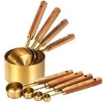 Set van 8 Gouden Maatlepels - RVS met Houten Handvat - Verschillende Groottes - Keuken Accessoire - Stijlvol & Duurzaam