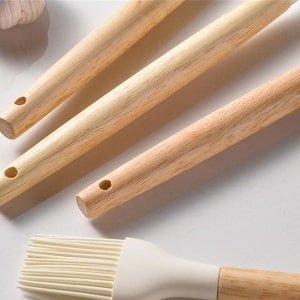 14 Stuks Siliconen Keukengerei Food Grade Koken Gereedschap - Non-stick Houten Handgrepen - Tangen Keuken Lepel Spatel Tool - Houten Handvatten Gadget