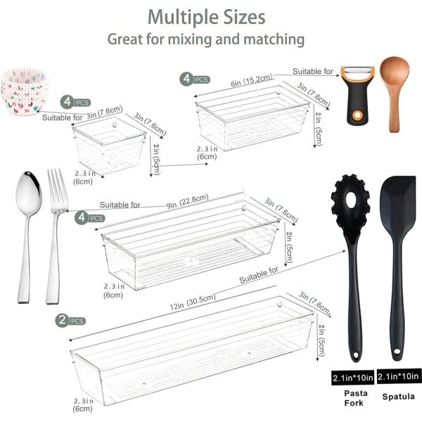 15 STKS Clear Plastic Lade Organizer Lade voor Make-up, Keukengerei, Sieraden en Gadgets