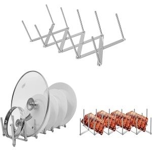 2 stuks dekselhouders, ribjehouders, verstelbare roestvrijstalen pannendekselhouder, spareribs-houder, multifunctioneel, stoomrek, telescopisch rek, accessoires voor keuken en barbecue