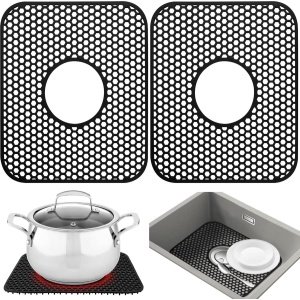 2stuks - Gootsteenmat Zwart - Gootsteen Beschermer - Onderzetters Siliconen - Keuken Accessoires - Onderzetters Siliconen - Pannenonderzetter Hittebestendig - Gootsteenmat Zwart - Afdruipmat - Droogmat