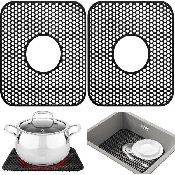 2stuks - Gootsteenmat Zwart - Gootsteen Beschermer - Onderzetters Siliconen - Keuken Accessoires - Onderzetters Siliconen - Pannenonderzetter Hittebestendig - Gootsteenmat Zwart - Afdruipmat - Droogmat