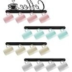 4 koffiebekerhouders voor aan de muur | Metaal koffiemok hanger met 16 haken | Koffie decoratie voor keuken en bar | Opbergrek voor koffietekens | Station accessoires