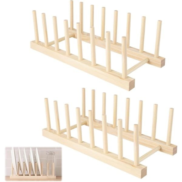 Allecto Plus - 2 stuks Bordenstandaard & Pannendekselhouder van Hout voor Keukenkast - Servies & Snijplank Opberger - Keuken Accessoire - Geschikt voor Kom & Kopjes gadets