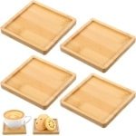 Allecto Plus - Bamboe dienblad set van 4 - Houten handgemaakte mozaïek onderzetters - Thee en koffie accessoires - 9 cm vierkant - DIY - Keuken en tafel decoratie.