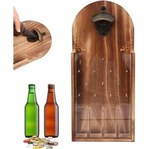 Allecto Plus - Flesopener hout met opvangbak voor keuken en bar - Grappige cadeau-ideeën voor mannen - Bieropener muur - Restaurants accessoires