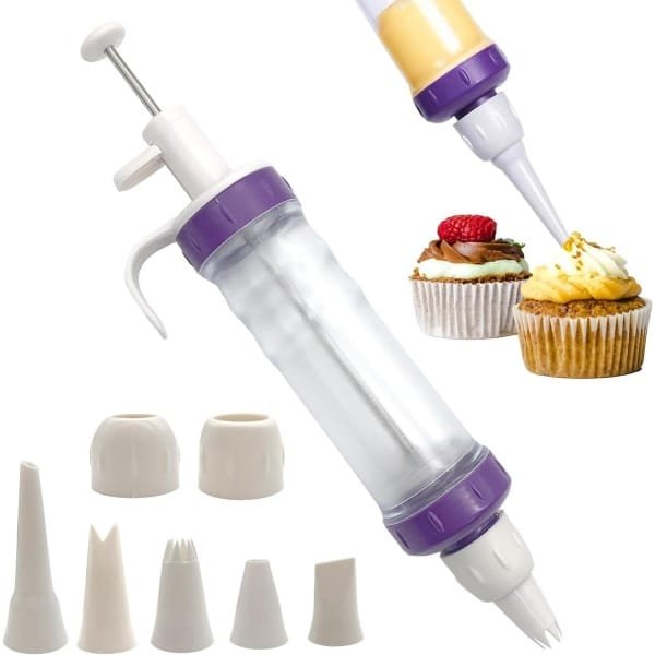 Allecto Plus - Gebakspuit voor decoratie van cake en dessert - banketbakkerij set met 5 sproeiers - snoep en crème decoratie - cupcakes en donuts - keuken accessoire