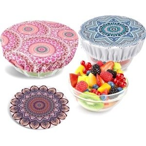 Allecto Plus - Herbruikbare deksels set voor kommen met elastische rand (13-28 cm) - Mandala A patroon - Keuken Accessoire - Voedsel Bewaren - Duurzaam - Set van 3