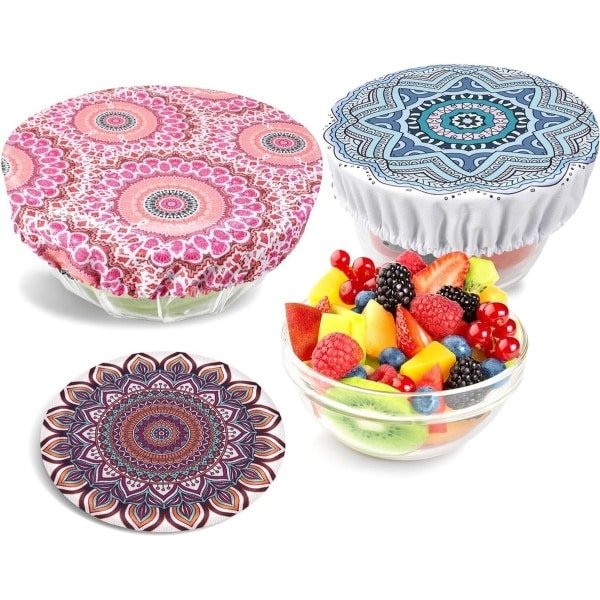 Allecto Plus - Herbruikbare deksels set voor kommen met elastische rand (13-28 cm) - Mandala A patroon - Keuken Accessoire - Voedsel Bewaren - Duurzaam - Set van 3