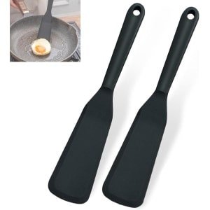 Allecto Plus - Hittebestendige Silicone Spatel Set - 2 Stuks - 25.4cm - Kookgereedschap voor Omelet Deeg Vis Pannenkoeken - Zwarte Mini Anti-Aanbak - Voor Pizza Steak - Keuken Accessoires
