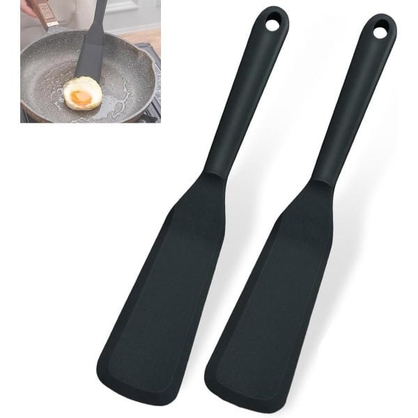 Allecto Plus - Hittebestendige Silicone Spatel Set - 2 Stuks - 25.4cm - Kookgereedschap voor Omelet Deeg Vis Pannenkoeken - Zwarte Mini Anti-Aanbak - Voor Pizza Steak - Keuken Accessoires
