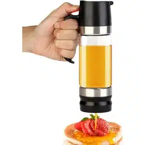 Allecto Plus - Honingdispenser 315 ml glazen honingcontainer met druppelveilige functie - afneembaar deksel - voor esdoornsiroop, sojasaus, wijn - keuken accessoires - zwart