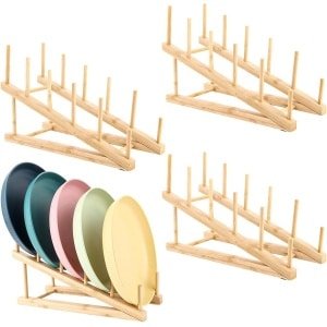 Allecto Plus - Houten bordenstandaard voor bordenhouder - 4 stuks - 30 x 115 x 19 cm - bordenrek voor kom kop snijplank boek - keuken accessoires.