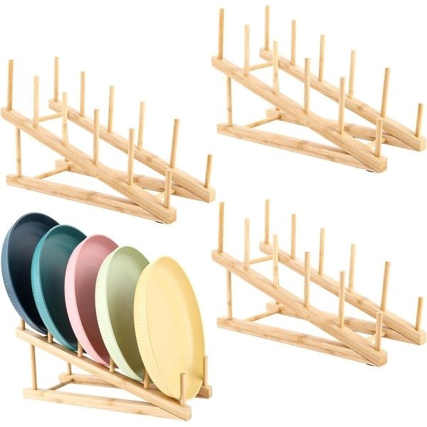 Allecto Plus - Houten bordenstandaard voor bordenhouder - 4 stuks - 30 x 115 x 19 cm - bordenrek voor kom kop snijplank boek - keuken accessoires.