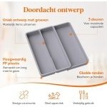 Allecto Plus - Keukengerei Lade Organizer Uitbreidbare Besteklade voor Keuken - Verstelbaar - Koken - Zilverwerk - Bestek Houder - Plastic - Kookgerei - Spatel - Hulpmiddelen - Gadgets - Opbergvak - 3 Vakken - Grijs