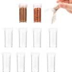 Allecto Plus - Kruidenpotjes set van 10 stuks voor camping keuken - mini-kruidendispenser met deksel - reiszout en peperstrooierset - transparante kunststof zoutvaatjes - grill accessoire