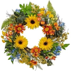 Allecto Plus - Kunstmatige Zonnebloemkrans 45cm - Lente Zomer Bloemenkrans voor Thuisdeco - Boeren Deurboog Keuken Accessoire