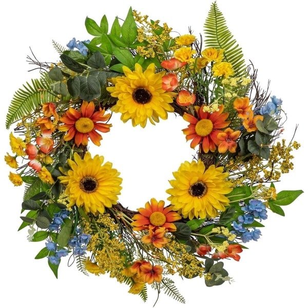 Allecto Plus - Kunstmatige Zonnebloemkrans 45cm - Lente Zomer Bloemenkrans voor Thuisdeco - Boeren Deurboog Keuken Accessoire