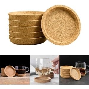 Allecto Plus - Kurkonderzetters 6 stuks voor glazen - Houten dikke ronde onderzetters - Thuis en kantoor - Restaurant en bar - Keuken accessoires