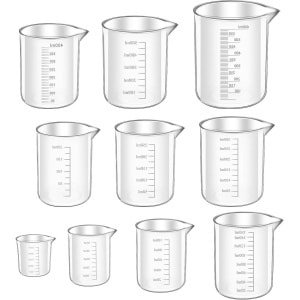 Allecto Plus - Maatbekerset 10-delig 25 ml/50 ml/100 ml/150 ml/200 ml/250 ml/300 ml/400 ml/500 ml/600 ml - Hittebestendige kunststof maatbeker met schaal - Precisie Ml maatbeker voor keuken - Koken en bakken accessoires