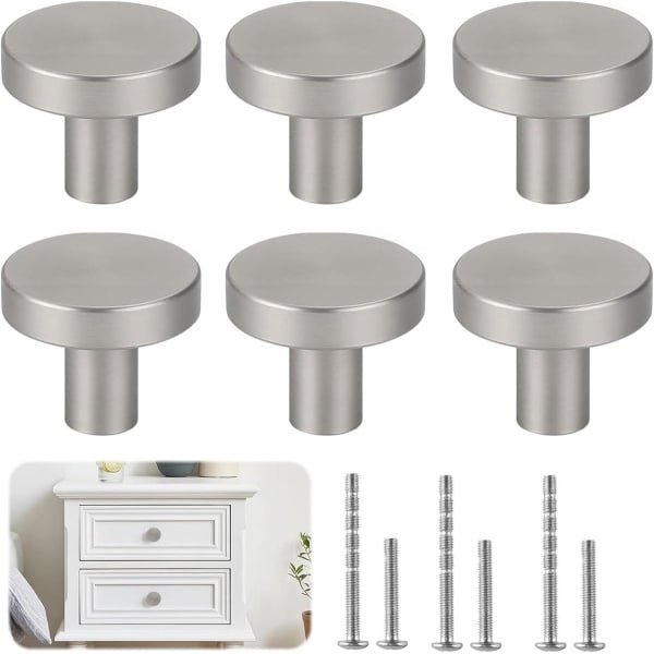 Allecto Plus - Meubelknoppen Set van 6 Stuks in Zilverkleur voor Keuken- en Commodekasten, Lades en Deuren - Bureau-accessoires met Kastknoppen.