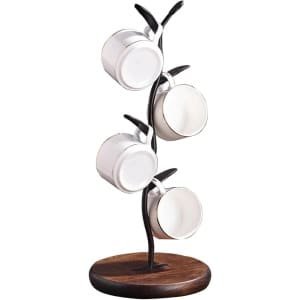 Allecto Plus - Mok boomhouder opbergrek keuken houten beker houder 4 bladhaken thuisbar café-accessoires
