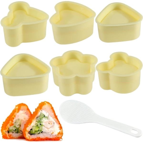 Allecto Plus - Onigiri-vorm 6 stuks - Sushi-vorm voor rijstballen - Doe-het-zelf kit met rijstlepel - Keuken accessoire voor beginners en feestjes