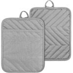 Allecto Plus - Pannenlappen en ovenwanten set van 2 - Katoenen hittebestendige onderzetters - Grijs - Keuken en bakken accessoires met zak - 17 x 22 cm