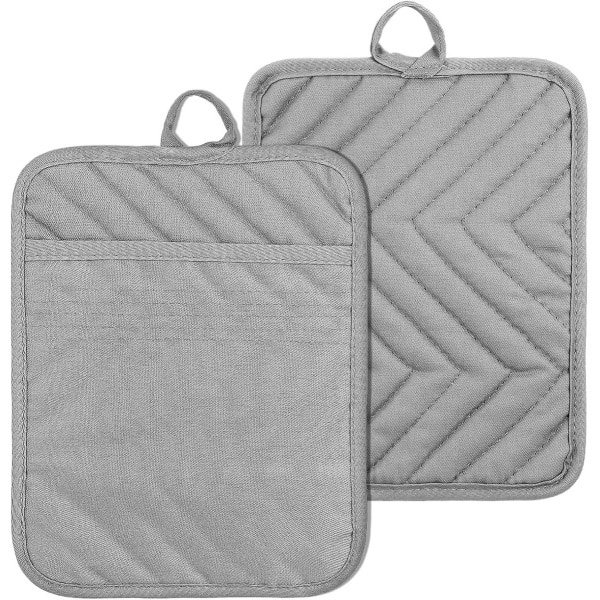 Allecto Plus - Pannenlappen en ovenwanten set van 2 - Katoenen hittebestendige onderzetters - Grijs - Keuken en bakken accessoires met zak - 17 x 22 cm