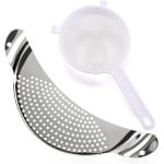 Allecto Plus - Pasta Zeef - Roestvrij Staal - Fijnmazige Zeef - Keuken Accessoires - Handige Afdruiprek - Pasta Pannenrek - 2 Stuks