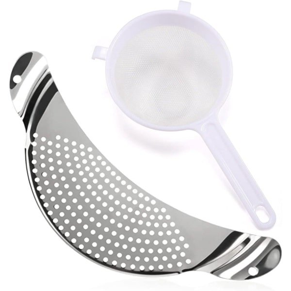Allecto Plus - Pasta Zeef - Roestvrij Staal - Fijnmazige Zeef - Keuken Accessoires - Handige Afdruiprek - Pasta Pannenrek - 2 Stuks