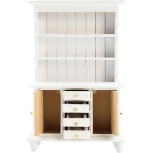 Allecto Plus - Poppenhuis kast 1:12 simulatie | Meubels poppenhuis | 3 lagen vitrinekast | Houten poppenhuis meubels | Wit | Accessoires en boekenkast | Buffet en keuken dressoir.