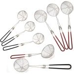 Allecto Plus - RVS Spider Zeef Skimmer Lepel met Siliconen Handvat - Keuken Koken Accessoire - Pasta Hotpot Vergietgereedschap - 8 Stuks