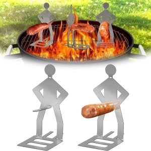 Allecto Plus - Roestvrijstalen BBQ Worstrek - Set van 2 stuks - Grappige BBQ-vork voor outdoor koken en picknicken - Cadeau voor mannen - Voor kamperen en tuin - Keuken accessoire met humor - Grillen in stijl met deze leuke worstrek