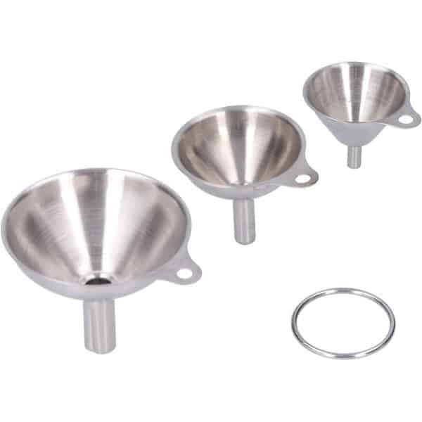 Allecto Plus - Roestvrijstalen Mini Keuken Trechter Set voor Olie, Azijn en Kruiden - 3 Stuks - Huishoudelijke Accessoires