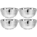 Allecto Plus - Roestvrijstalen dubbelwandige kom 4 stuks - diameter 13 cm - serveerschalen - keukenhulp - thuis keuken accessoires - koken - servies