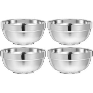 Allecto Plus - Roestvrijstalen dubbelwandige kom 4 stuks - diameter 13 cm - serveerschalen - keukenhulp - thuis keuken accessoires - koken - servies