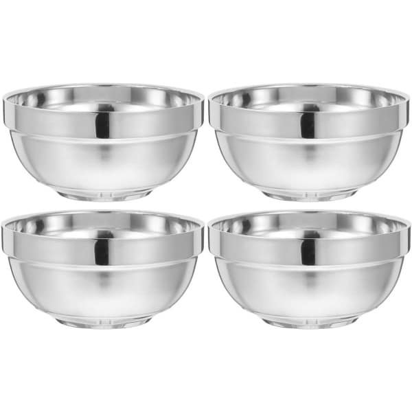Allecto Plus - Roestvrijstalen dubbelwandige kom 4 stuks - diameter 13 cm - serveerschalen - keukenhulp - thuis keuken accessoires - koken - servies