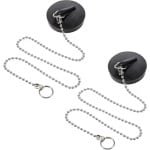 Allecto Plus - Rubberen wastafelstoppen (2 stuks) met RVS ketting - Ø 42 tot 47 mm - Badkuip en keuken accessoire