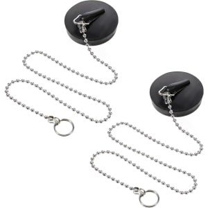 Allecto Plus - Rubberen wastafelstoppen (2 stuks) met RVS ketting - Ø 42 tot 47 mm - Badkuip en keuken accessoire