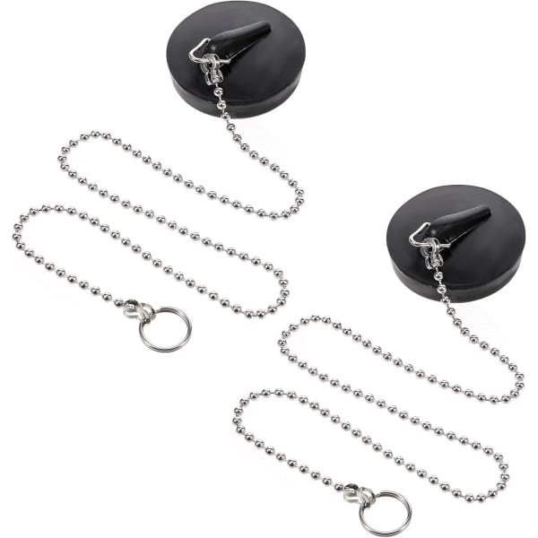 Allecto Plus - Rubberen wastafelstoppen (2 stuks) met RVS ketting - Ø 42 tot 47 mm - Badkuip en keuken accessoire