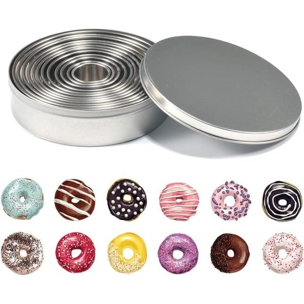 Allecto Plus - Rvs Ronde Cookie Cutter Donut Scone Cutter Set - Bakken Metalen Ring Mallen voor Deeg Fondant - 12 stuks - Keuken accessoires met Ringvormen - Bakbenodigdheden