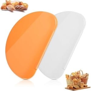 Allecto Plus - Set van 2 deegschrapers voor bakken en koken - Oranje-wit - Keukentool voor brood, pannenkoeken, kaas en chocolade - Kunststof deegsnijder met spatel - Handige accessoire voor in de keuken - 72 karakters