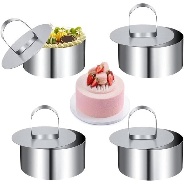 Allecto Plus - Set van 4 Mousse-Ringen van Roestvrij Staal voor Taartvormen met Perringen - Keuken Accessoires voor Bakken met Ronde Voedselringen
