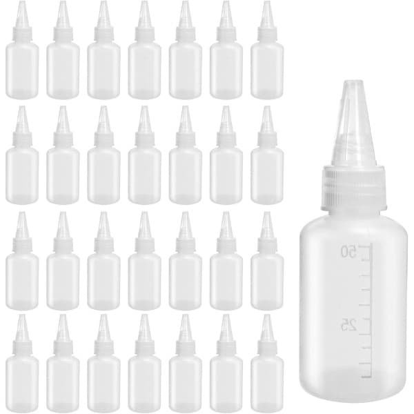 Allecto Plus - Set van 50 knijpflessen 50ml met tuitjes - Multifunctionele knijpfles voor specerijen, ketchup, mosterd - Navulbare kleine plastic knijpfles - Ideaal voor pigment doseren - Keuken accessoire