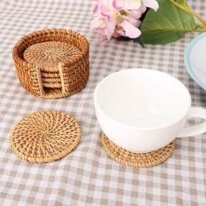 Allecto Plus - Set van 6 Vintage Onderzetters voor Drankjes en Theekopjes - Hittebestendig - Keuken Accessoires met Rieten Look