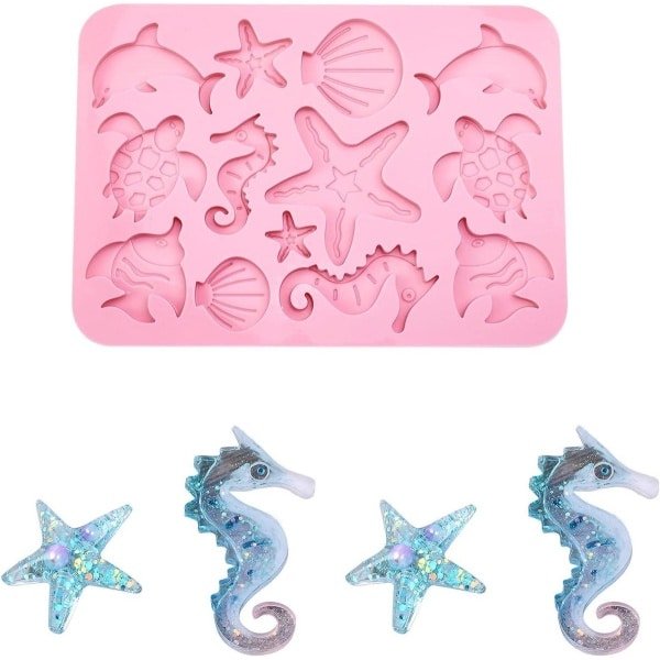 Allecto Plus - Siliconen Mallen Marine Organisme Schildpad Dolfijn Vis Shell Zeester Zeepaardje - Bakken Mallen voor Snoep Biscuits Zeep Kaars - UV Hars Craft - Creatieve Keuken Accessoires Beauty Product Mold - Zeeleven Thema Decoratie Tools